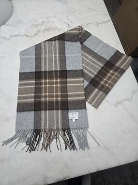 Edinburgh Men's Plaid Cashemere Scarf in Brown and Gray